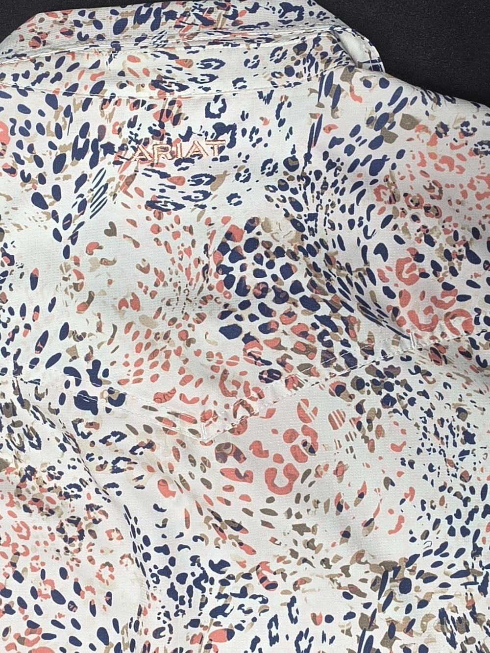 Ariat Cream Button-Down Shirt with Coral & Navy Print - Picture 4 of 7